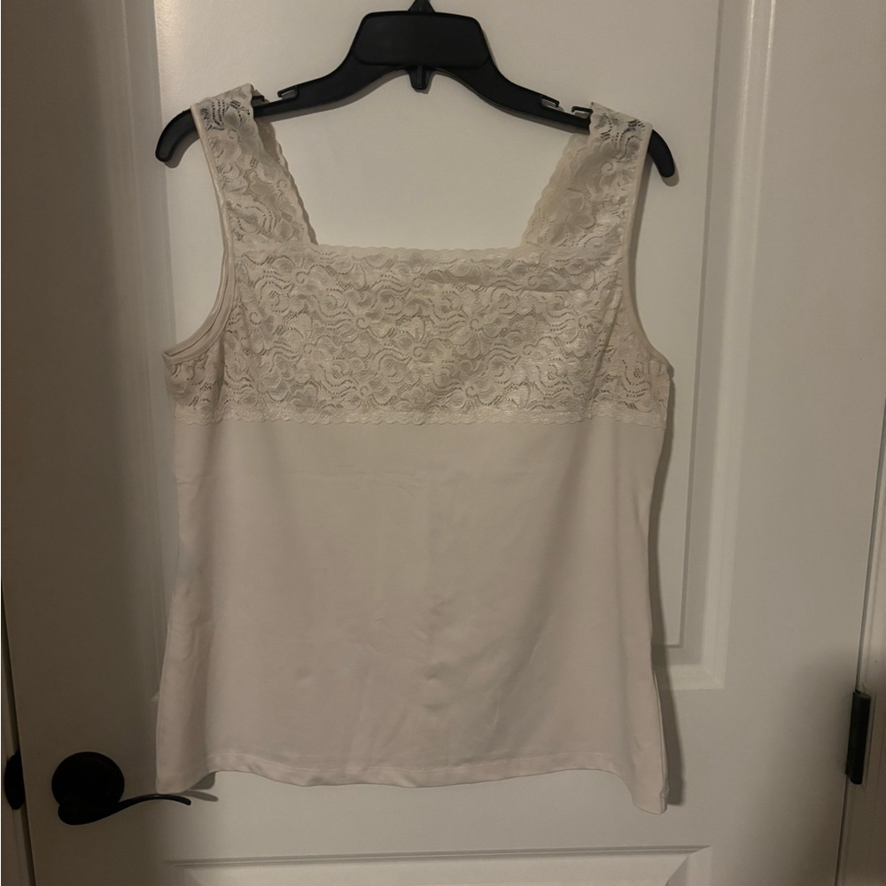 Christopher & Banks Cream Lace Tank Top